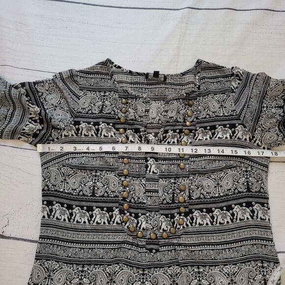 Angie Size L Black White Elephant Print Sheer Blouse with Brass Detail - Picture 6 of 10